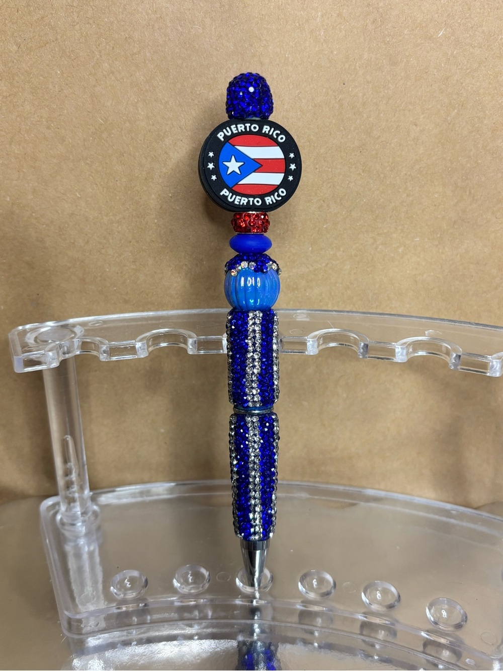 Puerto Rico Beaded Blue Rhinestone Pen